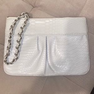 Express Faux Snakeskin White Clutch